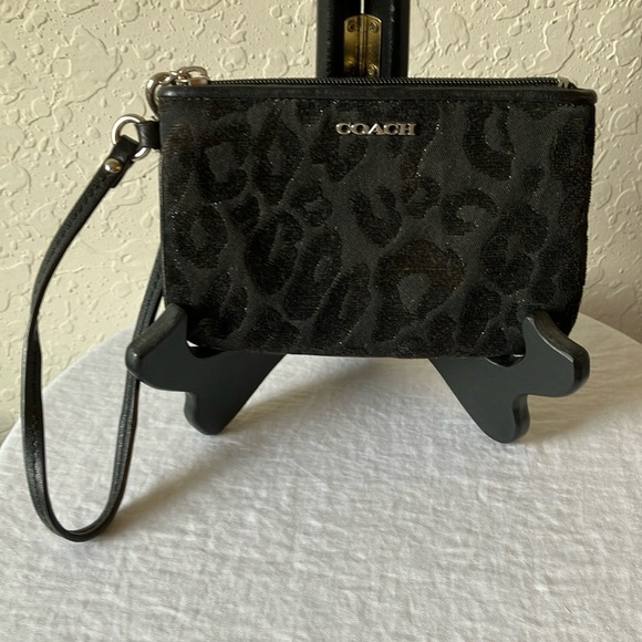 Coach: Black Leopard Print Wristlet- Silver Tone- marks - Picture 1 of 14